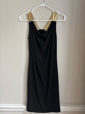MICHAEL Michael Kors Black Midi Dress with Gold Sequin Straps